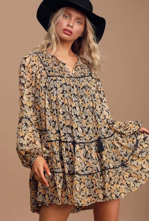 Free People Dresses & Skirts - Free People Free Swinging Floral Metallic Mini Dress
